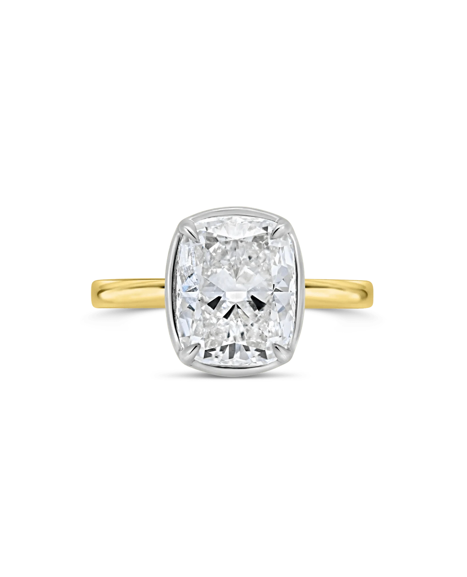 Bezel Engagement Ring 3.50 Carat TW Lab grown Elongated Cushion Diamond | 14kt Yellow Gold