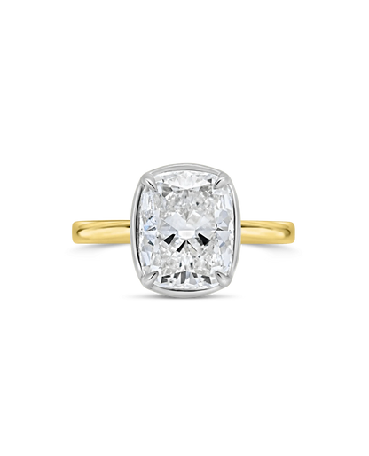Bezel Engagement Ring 3.50 Carat TW Lab grown Elongated Cushion Diamond | 14kt Yellow Gold