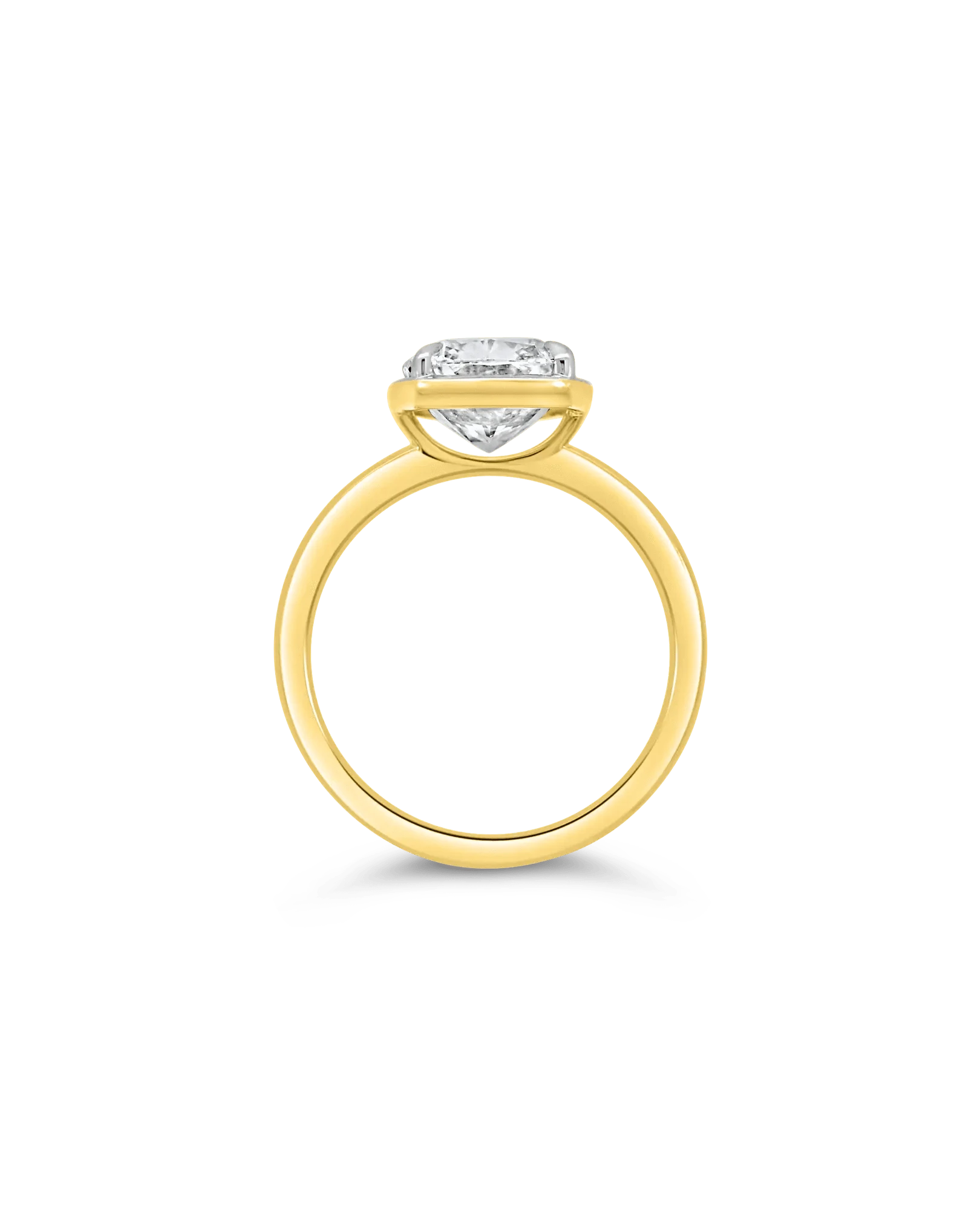 Bezel Engagement Ring 3.50 Carat TW Lab grown Elongated Cushion Diamond | 14kt Yellow Gold
