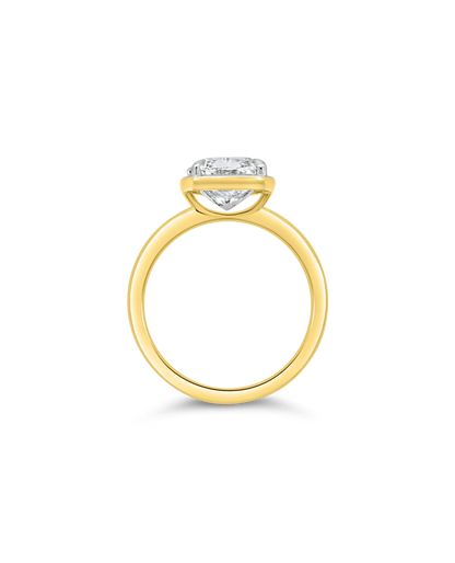 Bezel Engagement Ring 3.50 Carat TW Lab grown Elongated Cushion Diamond | 14kt Yellow Gold