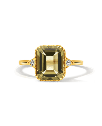 Bezel Olive Quartz Ring & .06 Carat TW Diamond | 14kt Yellow Gold