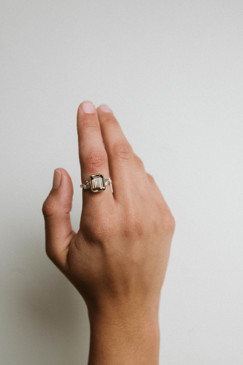 Bezel Olive Quartz Ring  & .42 Carat TW Diamond | 14kt Yellow Gold