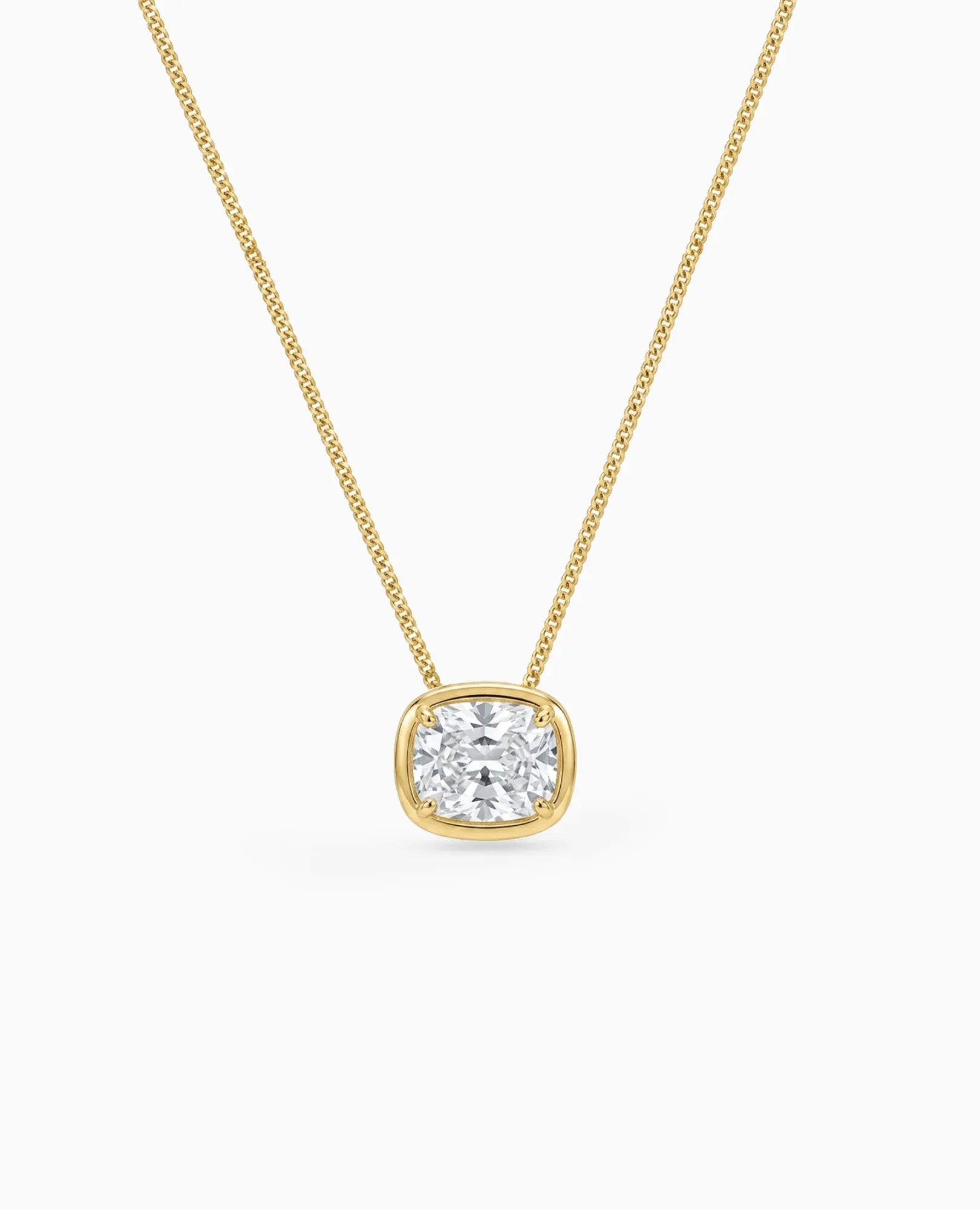 Bezel Pendant with Chain 1.00 Carat TW Lab-grown Elongated Cushion Cut Diamond | 10kt Yellow Gold