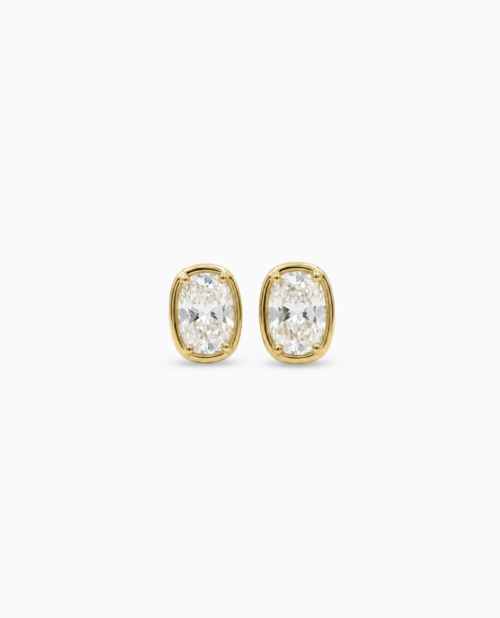 Bezel Stud Earrings 1.00 Carat TW Lab-grown Elongated Cushion Cut Diamonds | 10kt Yellow Gold