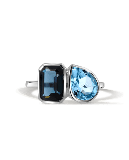 Bezel Toi et Moi Ring Sky Blue Topaz & London Blue Topaz | 14kt White Gold
