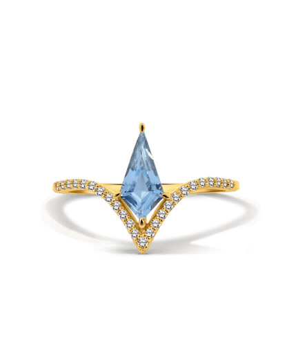 Chevron Aquamarine Ring & .13 Carat TW Diamond | 14kt Yellow Gold