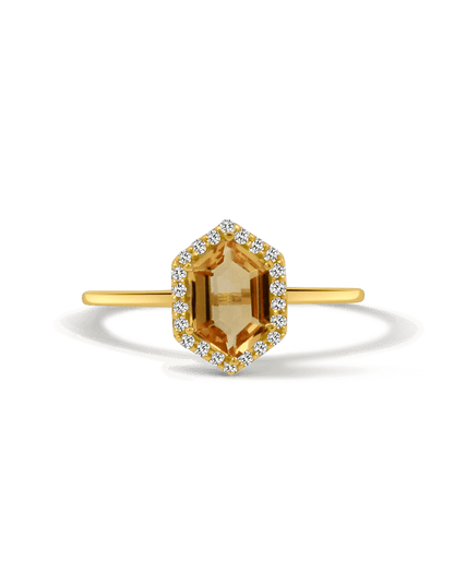 Citrine & .11 Carat TW Diamond Halo Ring | 14kt Yellow Gold