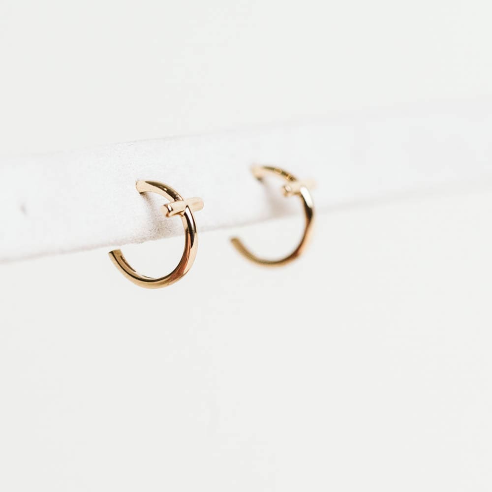 Cross Hoop Earrings - 10KT Yellow Gold