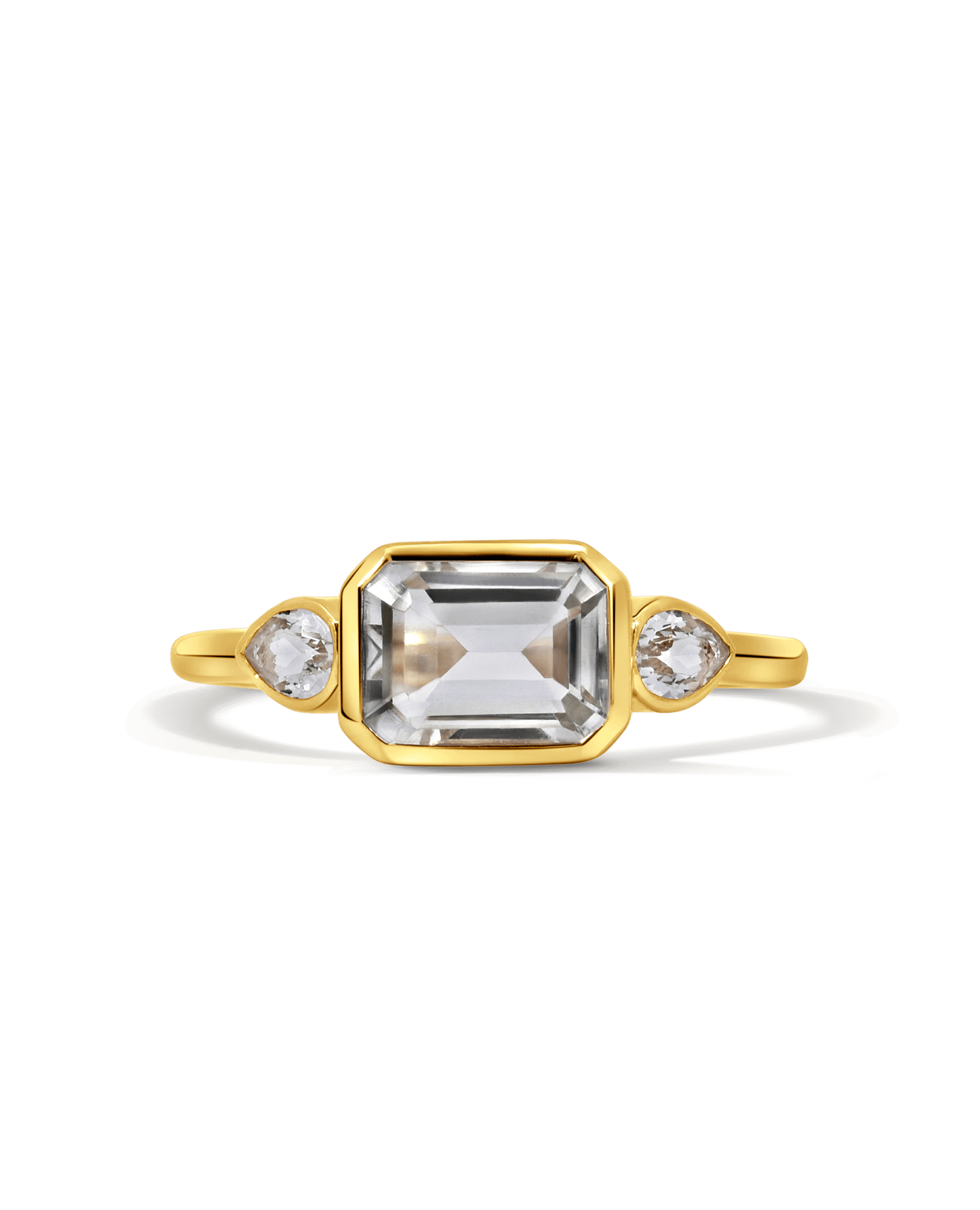 East-West Bezel Green Amethyst & White Topaz Ring | 10kt Yellow Gold