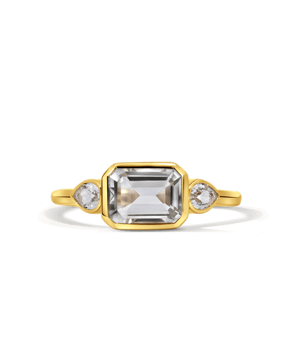 East-West Bezel Green Amethyst & White Topaz Ring | 10kt Yellow Gold