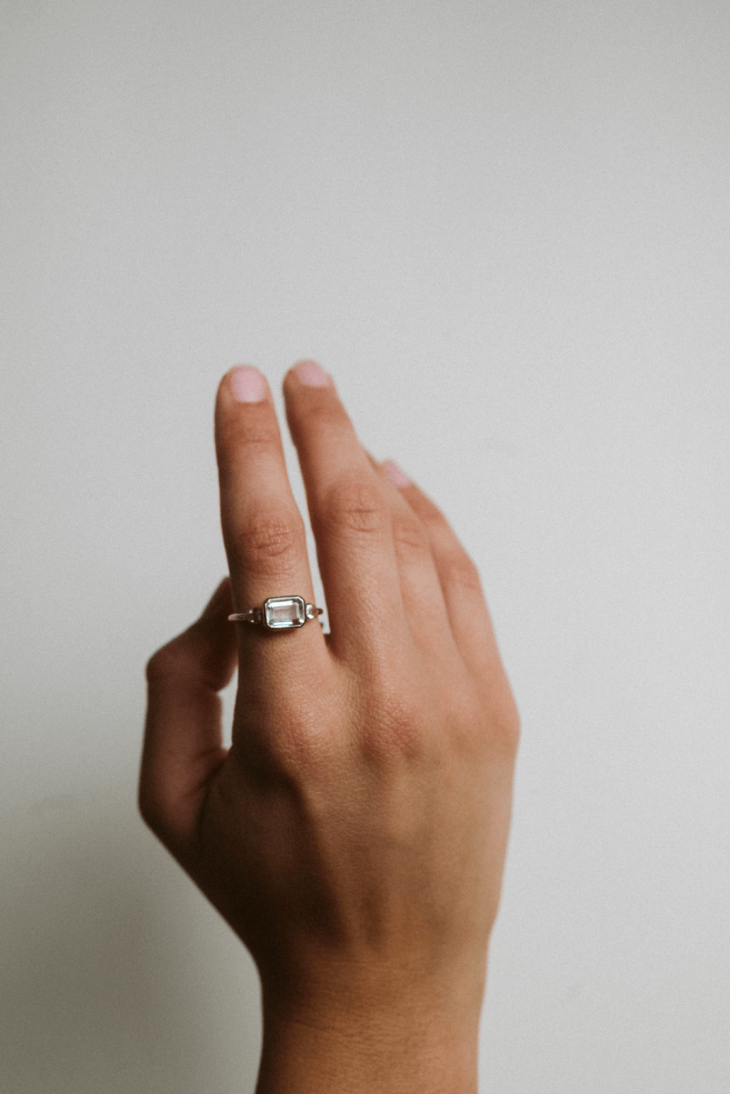 East-West Bezel Green Amethyst & White Topaz Ring | 10kt Yellow Gold