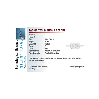 East-West Elongated Radiant Engagement Ring 2.05 Carat TW Lab-grown Diamond | 14kt White Gold