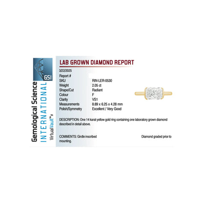 East-West Elongated Radiant Engagement Ring 2.05 Carat TW Lab-grown Diamond | 14kt Yellow Gold