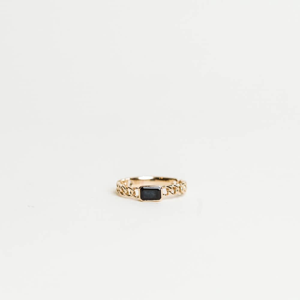 East/West Emerald Cut Blue Sapphire Ring - 14KT Yellow Gold