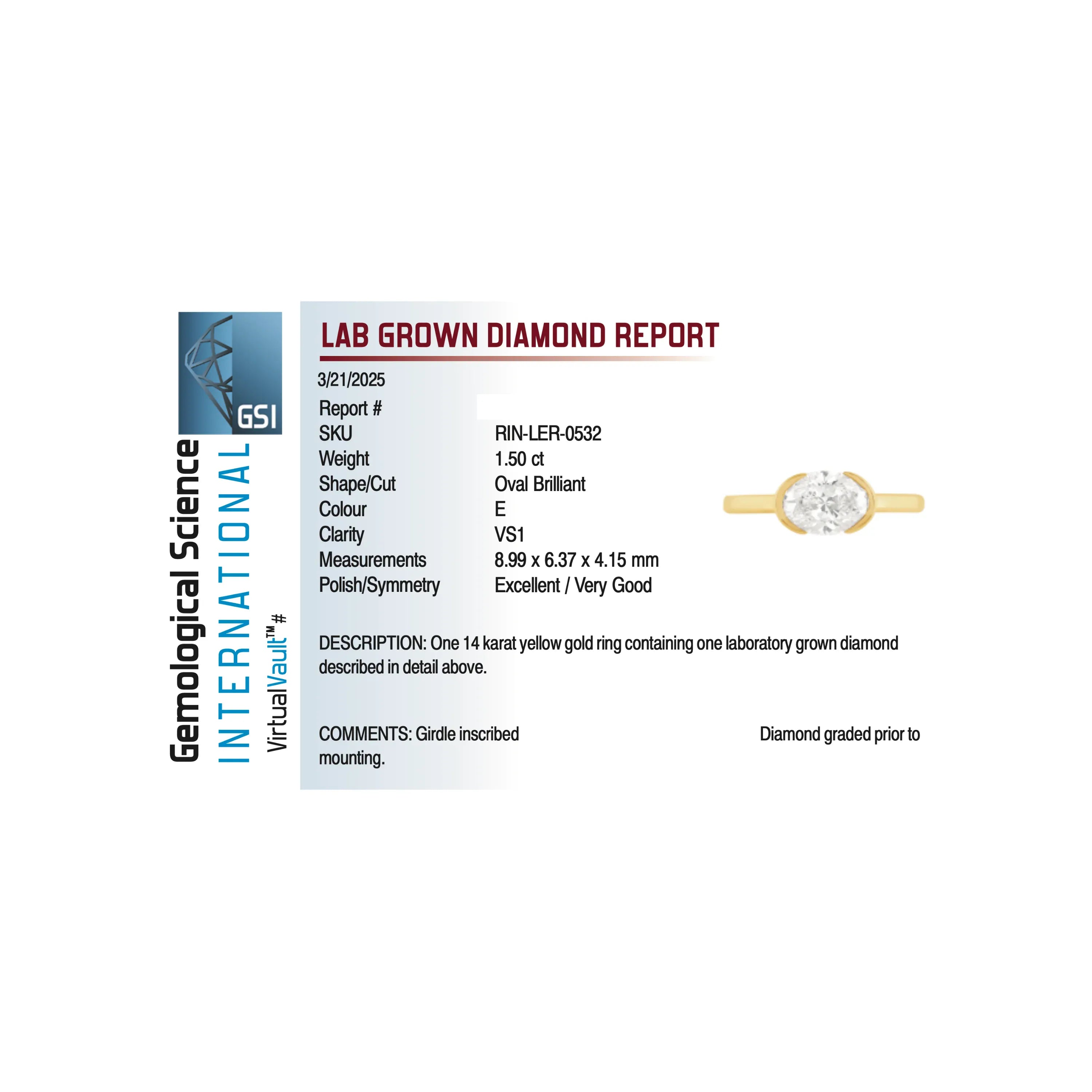 East-West Engagement Ring 1.50 Carat TW Lab-grown Oval Diamond | 14kt Yellow Gold