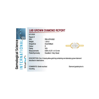 East-West Engagement Ring 1.50 Carat TW Lab-grown Oval Diamond | 14kt Yellow Gold