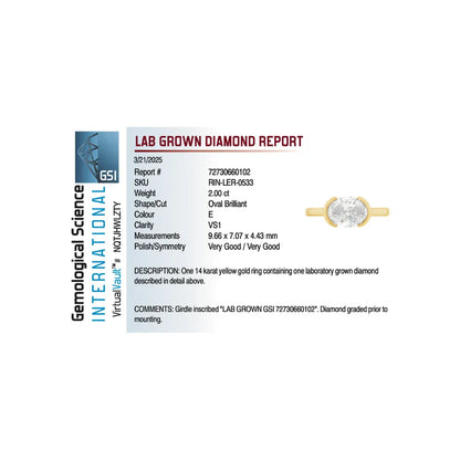 East-West Engagement Ring 2.00 Carat TW Lab-grown Oval Diamond | 14kt Yellow Gold