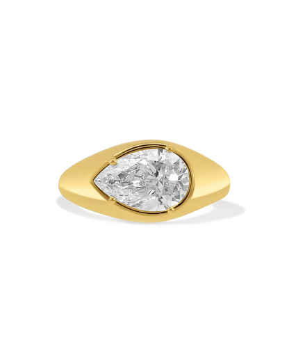 East-West Engagement Ring 2.50 Carat Lab-grown Pear Diamond | 14kt Yellow Gold
