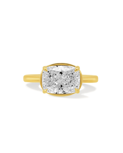 East West Engagement Ring 3.00 Carat Lab-grown Elongated Cushion Diamond | 14kt Yellow Gold