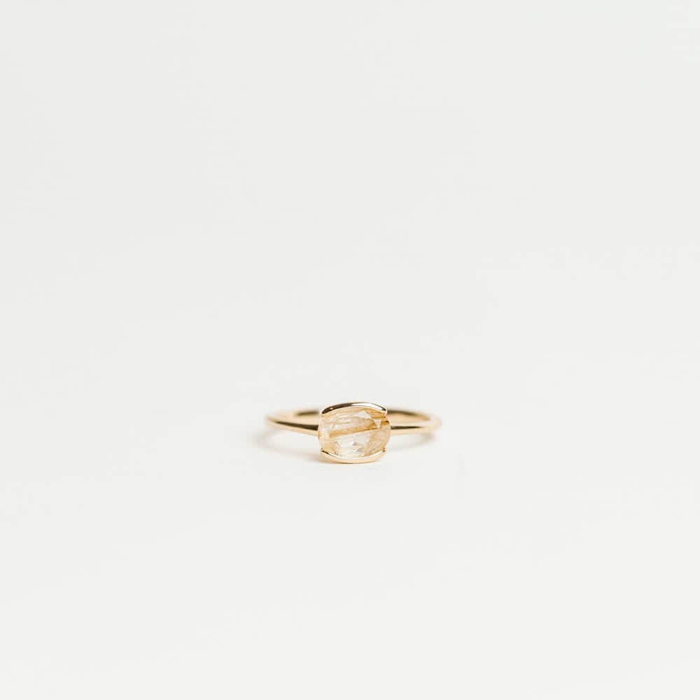 East/West Rutilated Quartz Gold Ring - 14KT Yellow Gold
