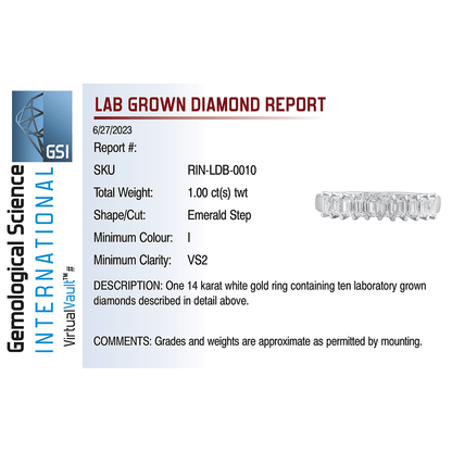 Emerald Cut Pave Wedding band 1.00 Carat TW Lab-grown Diamond | 14kt White Gold