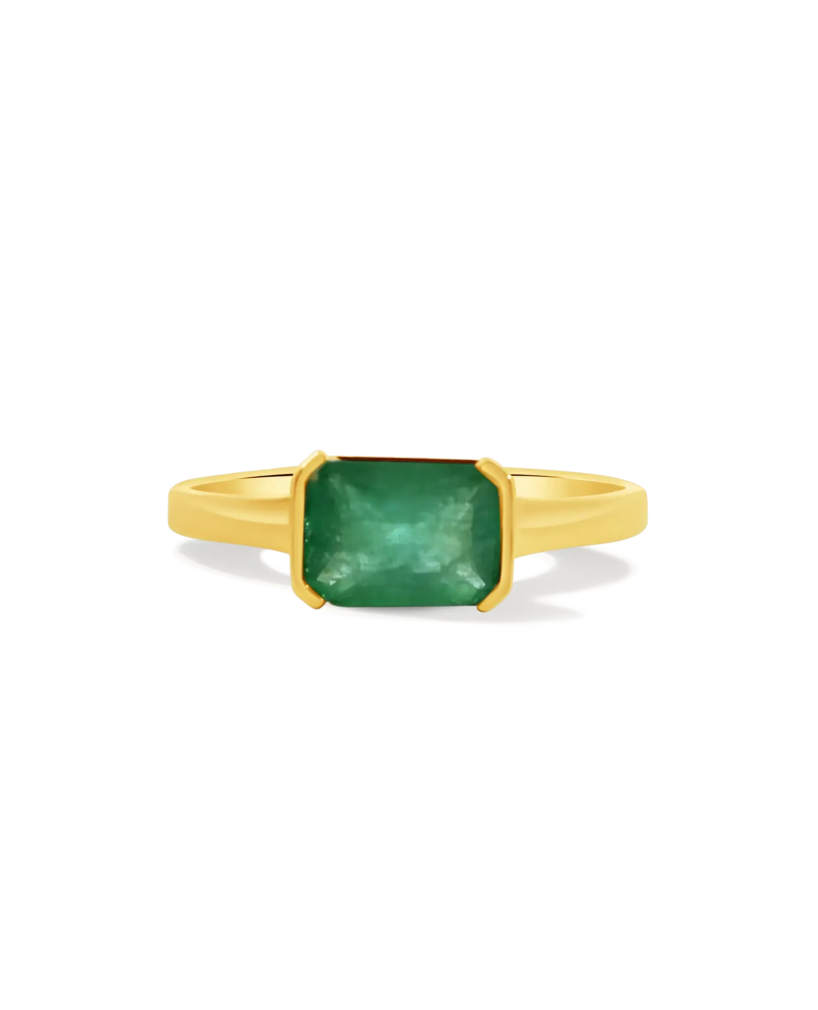Emerald Half Bezel Ring | 14kt Yellow Gold