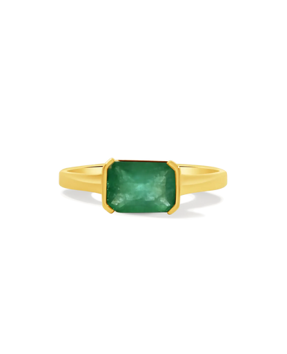 Emerald Half Bezel Ring | 14kt Yellow Gold