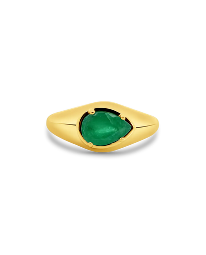 Emerald Pear Shape Ring | 14kt Yellow Gold