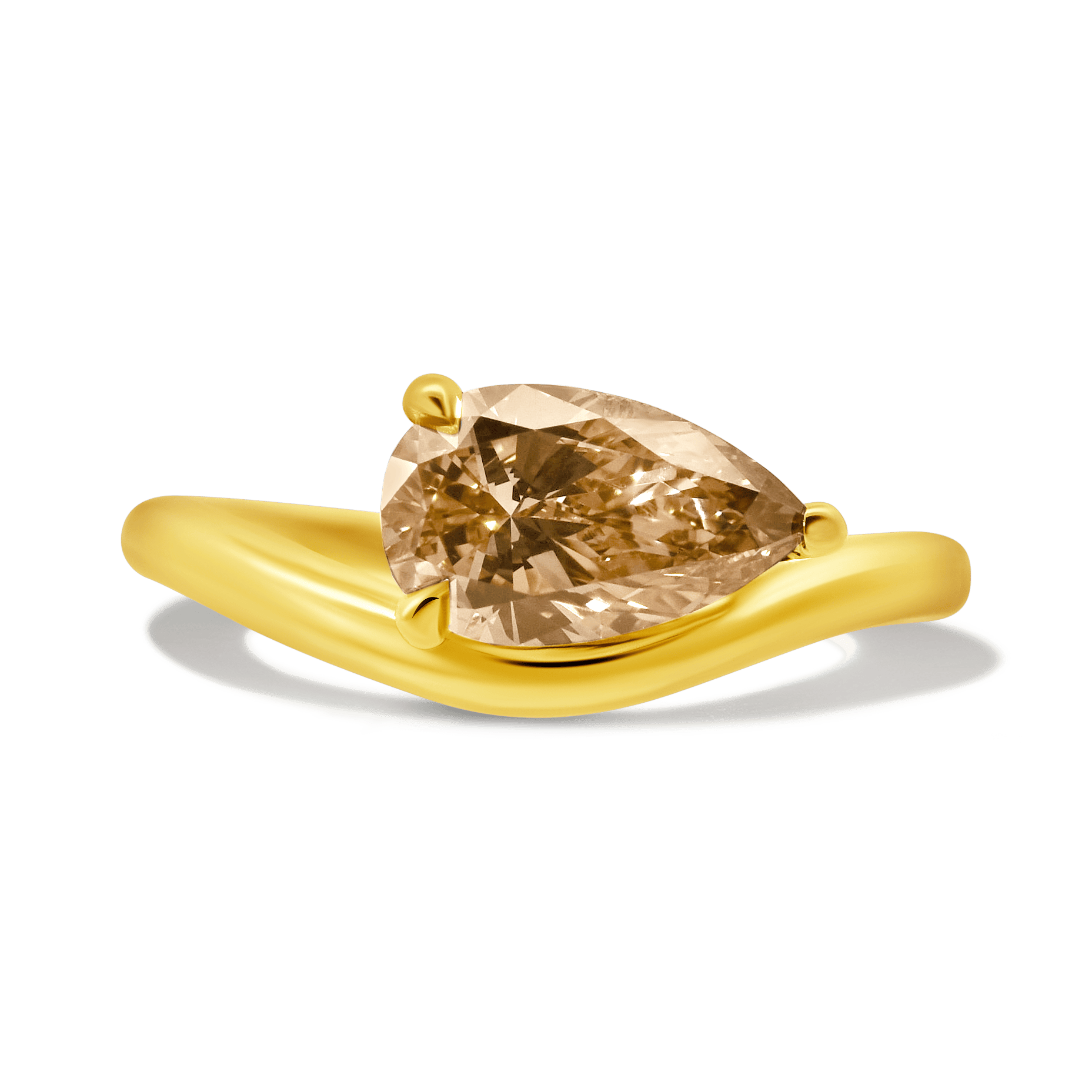 Engagement Ring 1.45 Carat TW Lab-grown Pear Champagne Diamond | 14kt Yellow Gold
