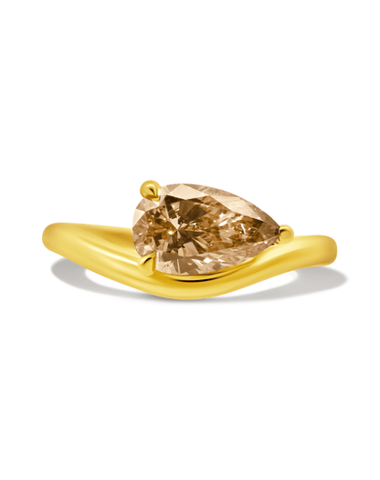 Engagement Ring 1.45 Carat TW Lab-grown Pear Champagne Diamond | 14kt Yellow Gold