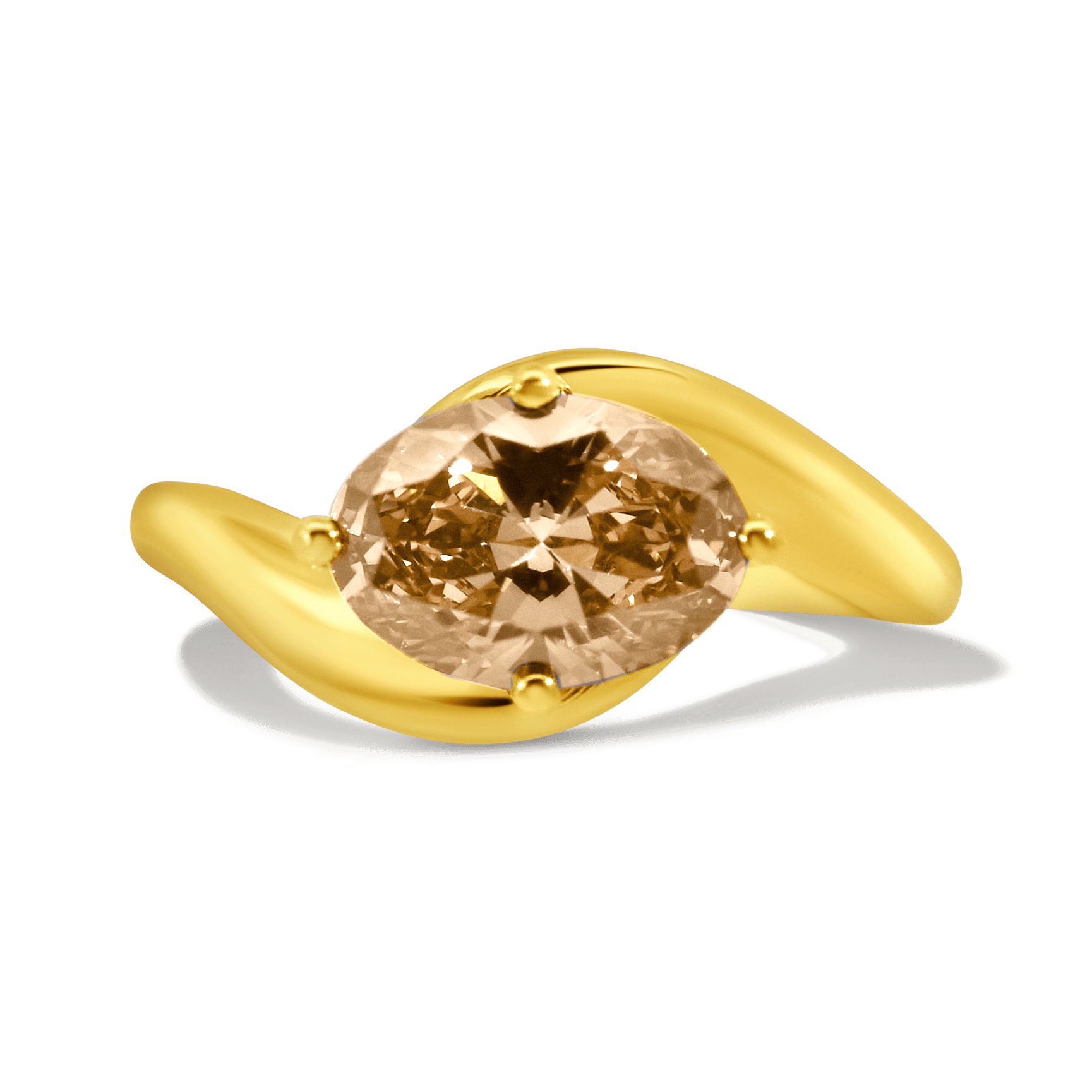 Engagement Ring 2.01 Carat TW Lab-grown Oval Champagne Diamond | 14kt Yellow Gold