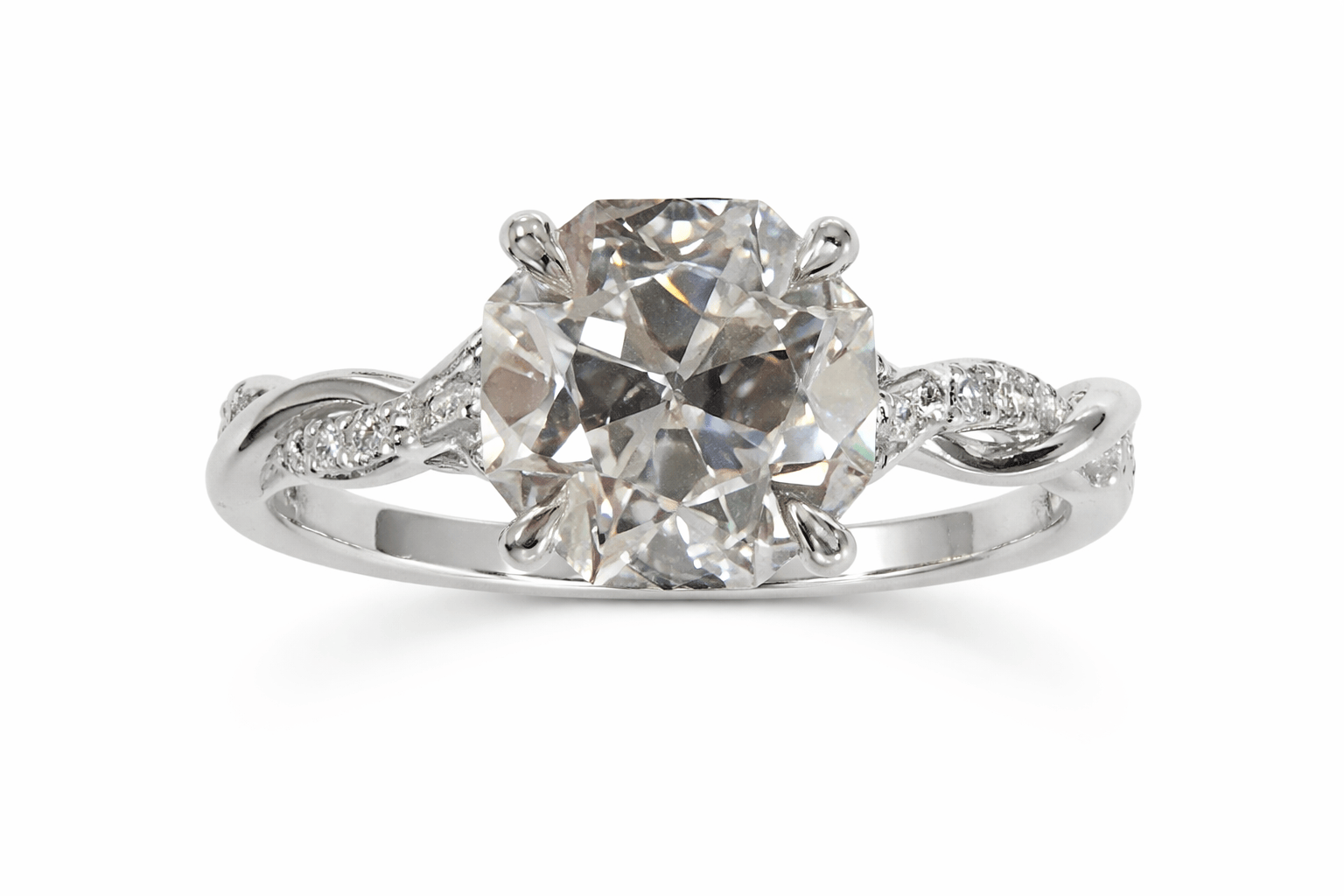 Engagement Ring 2.25 Carat TW Lab-grown Old Mine Radiant Cut and RB Diamonds | 14kt White Gold