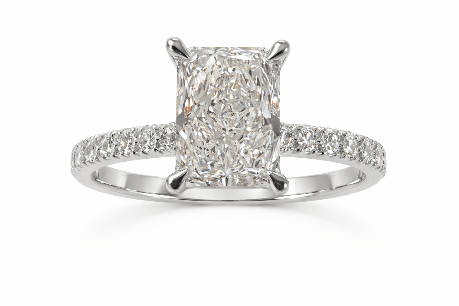 Engagement Ring 2.46 Carat TW Lab-grown Elongated Radiant Cut Diamond with Hidden Halo | 14kt White Gold