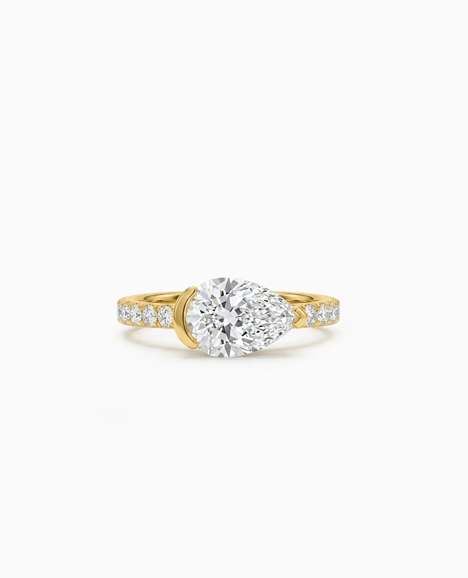 Engagement Ring 2.52 Carat TW Lab-grown Pear Shape and RB Diamonds | 14kt Yellow Gold