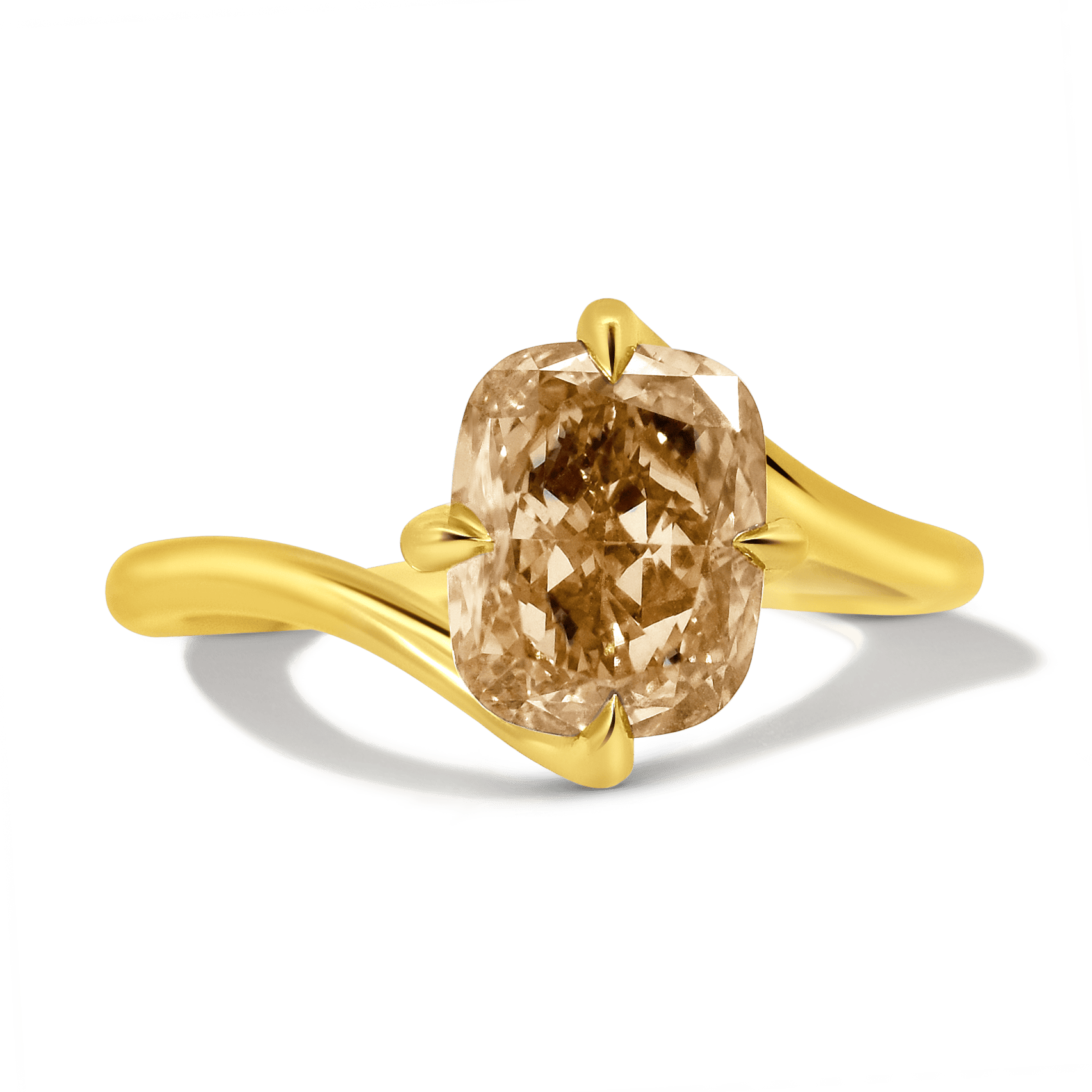 Engagement Ring 2.55 Carat TW Lab-grown Elongated Cushion Cut Champagne Diamond | 14kt Yellow Gold