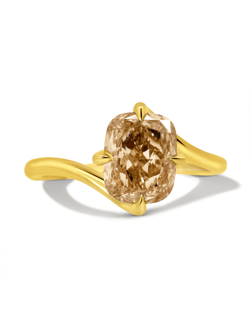 Engagement Ring 2.55 Carat TW Lab-grown Elongated Cushion Cut Champagne Diamond | 14kt Yellow Gold
