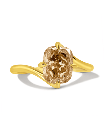 Engagement Ring 2.55 Carat TW Lab-grown Elongated Cushion Cut Champagne Diamond | 14kt Yellow Gold