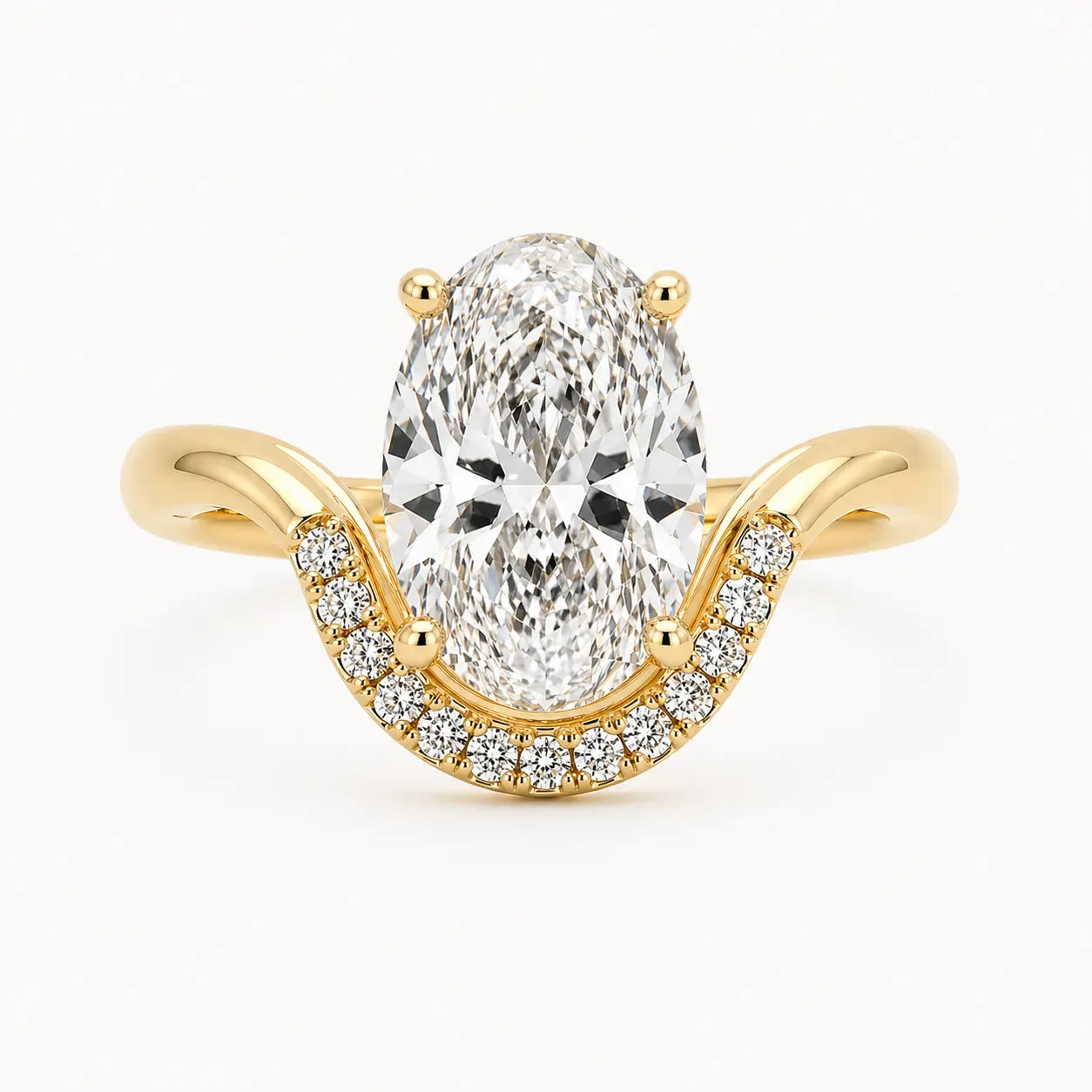 Engagement Ring 2.62 Carat TW Lab-grown Oval & Round Diamonds | 14kt Yellow Gold