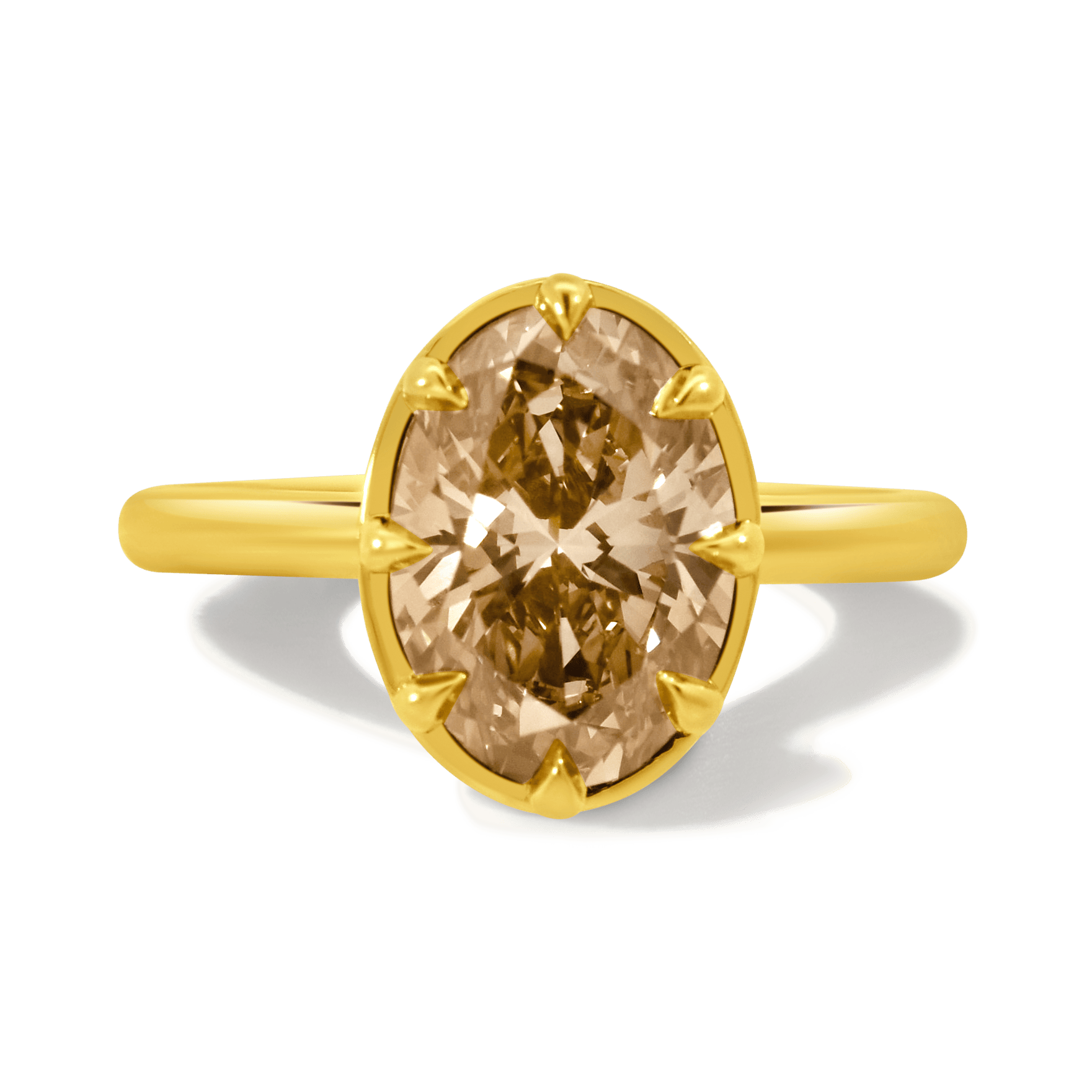 Engagement Ring 2.97 Carat TW Lab-grown Oval Champagne Diamond | 14kt Yellow Gold