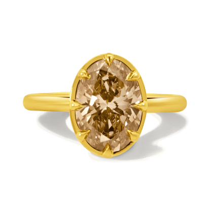 Engagement Ring 2.97 Carat TW Lab-grown Oval Champagne Diamond | 14kt Yellow Gold