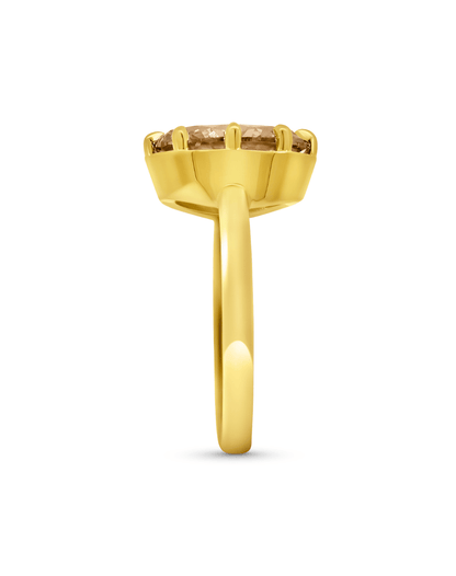Engagement Ring 2.97 Carat TW Lab-grown Oval Champagne Diamond | 14kt Yellow Gold