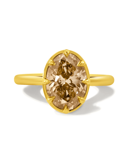 Engagement Ring 2.97 Carat TW Lab-grown Oval Champagne Diamond | 14kt Yellow Gold