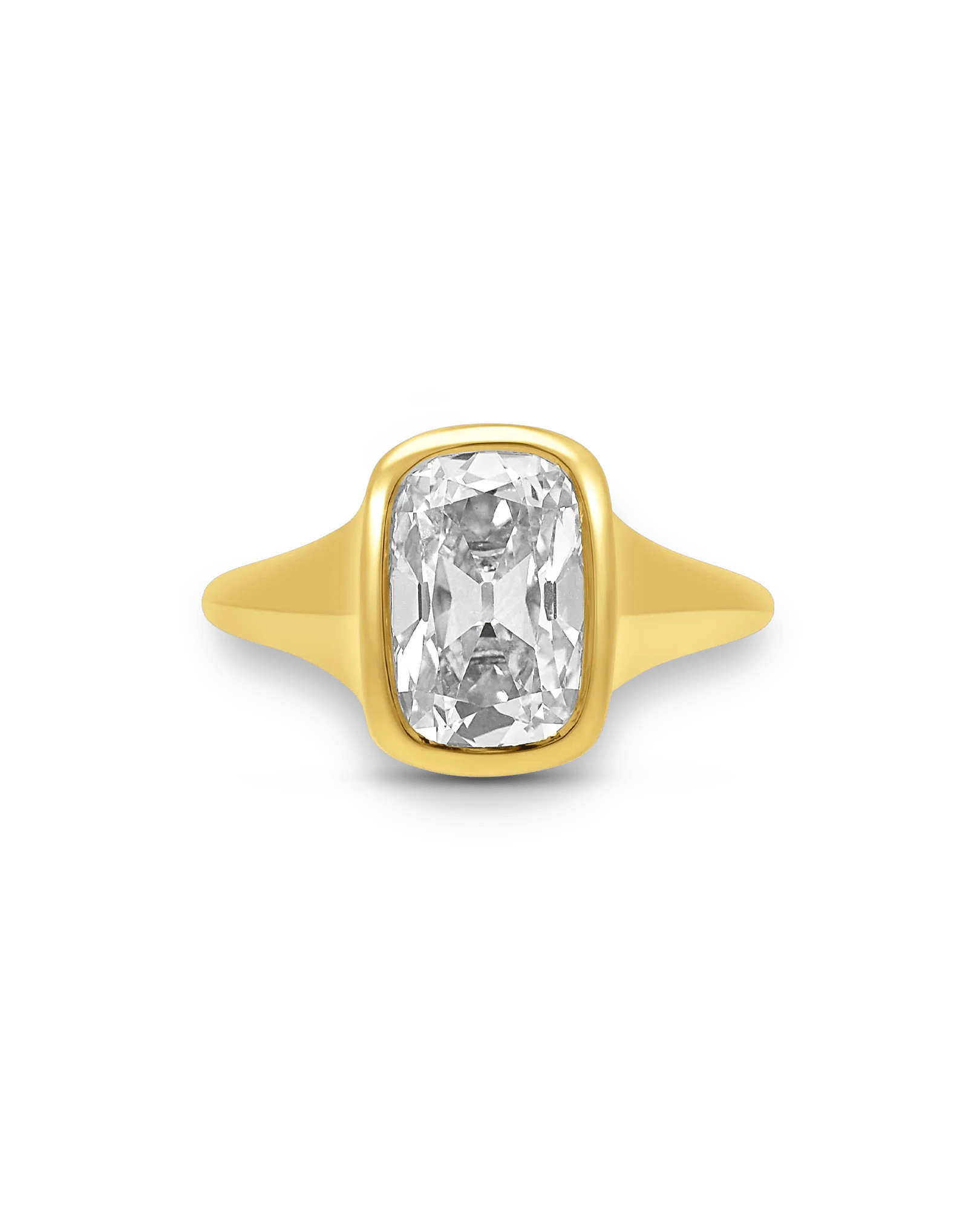 Bezel Engagement Ring 3.00 Carat Lab-grown Old Mine Elongated Cushion Cut Diamond | 14kt Yellow Gold
