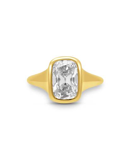 Bezel Engagement Ring 3.00 Carat Lab-grown Old Mine Elongated Cushion Cut Diamond | 14kt Yellow Gold