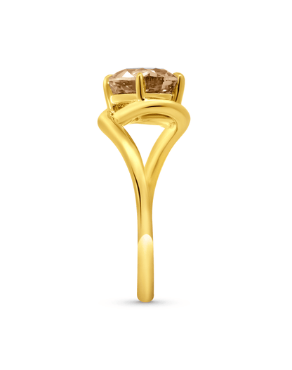 Engagement Ring 3.02 Carat TW Lab-grown Oval Champagne Diamond | 14kt Yellow Gold