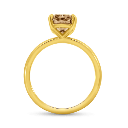 Engagement Ring 3.09 Carat TW Lab-grown Cushion Cut Champagne Diamond | 14kt Yellow Gold