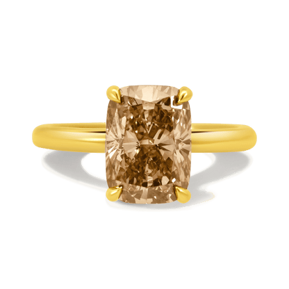 Engagement Ring 3.09 Carat TW Lab-grown Cushion Cut Champagne Diamond | 14kt Yellow Gold