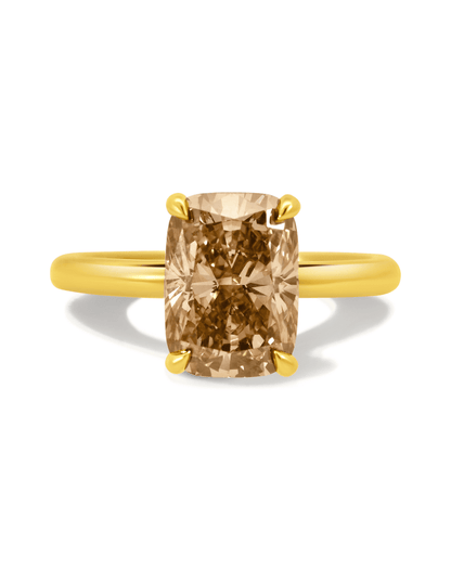 Engagement Ring 3.09 Carat TW Lab-grown Cushion Cut Champagne Diamond | 14kt Yellow Gold