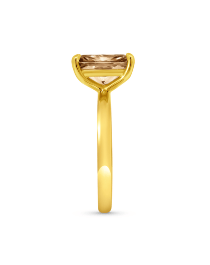 Engagement Ring 3.09 Carat TW Lab-grown Cushion Cut Champagne Diamond | 14kt Yellow Gold