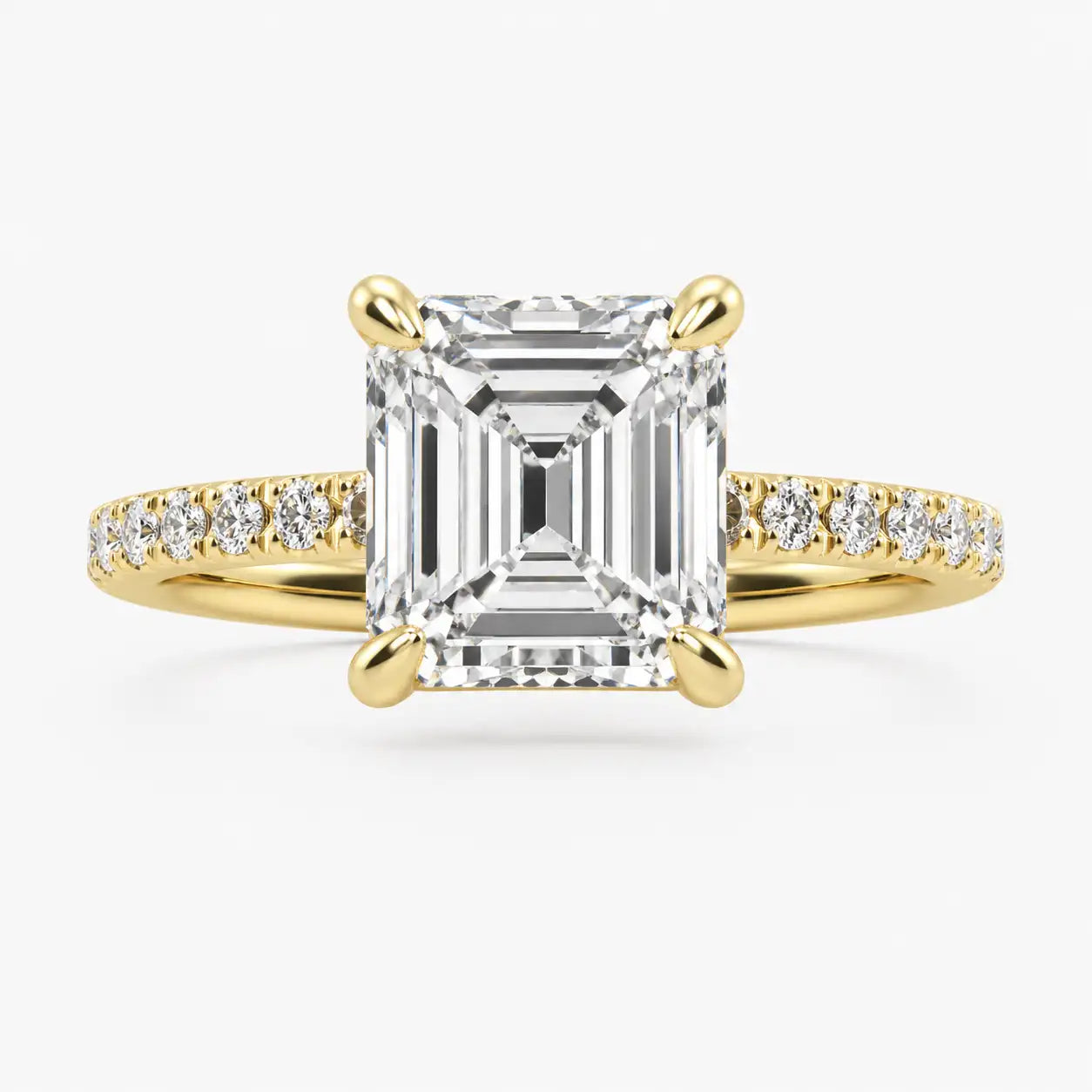 Engagement Ring 3.20 Carat TW Lab-grown Square Emerald Diamonds | 14kt Yellow Gold